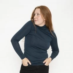 Minimalisma Womens Merino Turtleneck Top - Navy Teal