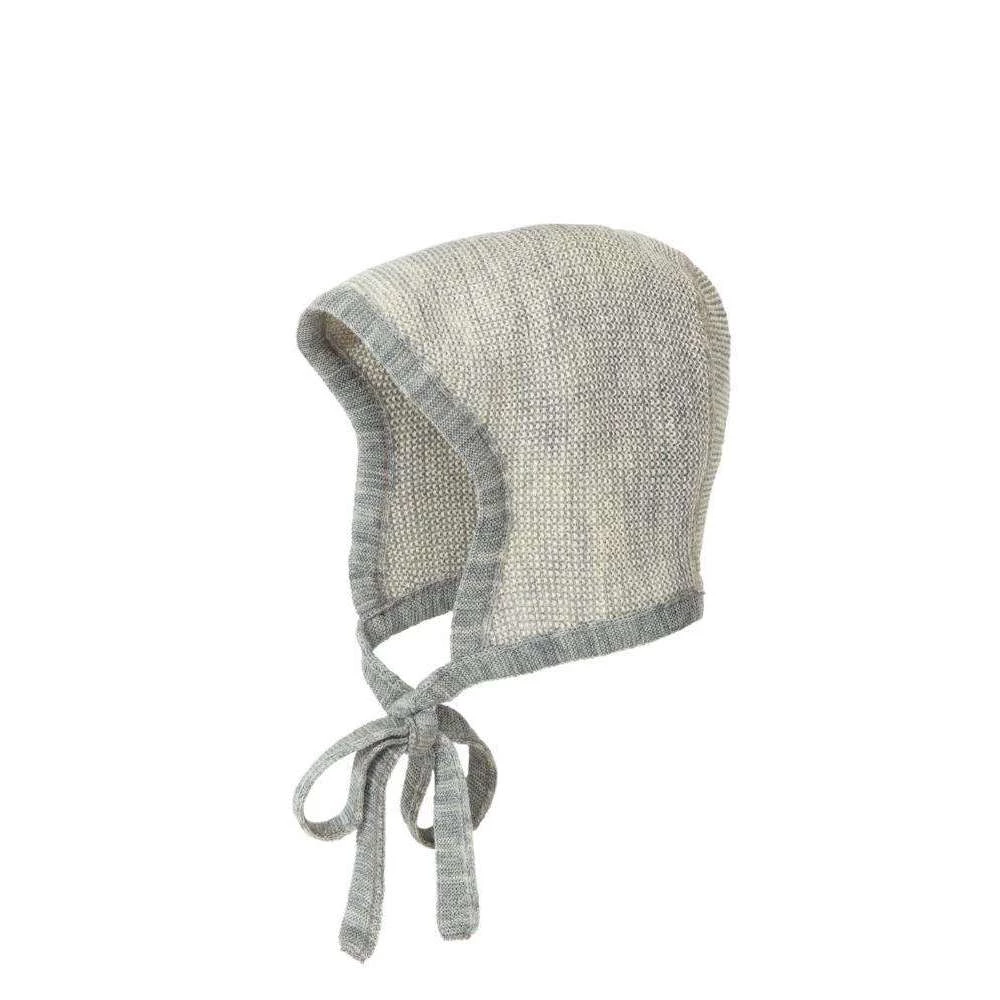 Bonnets Disana Knitted Merino Bonnet - Grey/Natural 3 Bonnets Disana Knitted Merino Bonnet - Grey/Natural