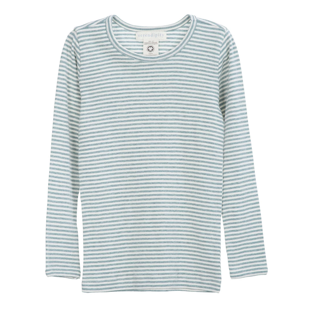 Serendipity Organics Tops Organic Cotton Child Long Tee - Lake/Off White Stripe 3 Serendipity Organics Tops Organic Cotton Child Long Tee - Lake/Off White Stripe