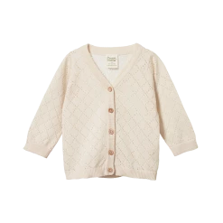 Nature Baby Sale Light Cotton Knit Cardigan - Natural Diamond Knit