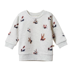Nature Baby Emerson Sweater - Bunny Garden Light Grey Marl Print Sale