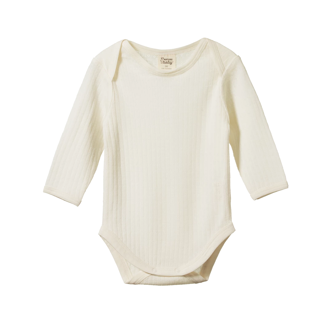 Nature Baby Merino Pointelle Long Sleeve Body Suit - Natural New 3 Nature Baby Merino Pointelle Long Sleeve Body Suit - Natural New