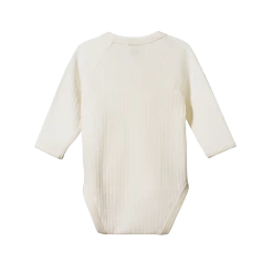 Nature Baby New Merino Pointelle Long Sleeve Kimono Bodysuit - Natural