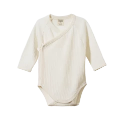 Nature Baby New Merino Pointelle Long Sleeve Kimono Bodysuit - Natural