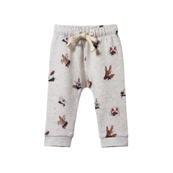 Nature Baby Sunday Track Pants - Bunny Garden Light Grey Marl Print