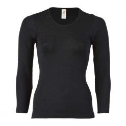 Engel Womens Merino Wool & Silk Long Sleeve Top - Black