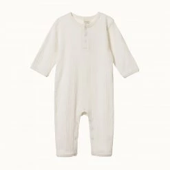 Nature Baby Pointelle Henley Pyjama Suit - Natural Bodies & Jumpsuits