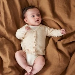Nature Baby Sale Light Cotton Knit Cardigan - Natural Diamond Knit