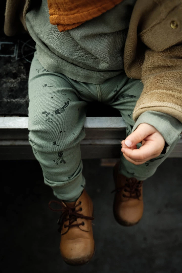 Poudre Organic Leggings & Pants Organic Cotton Leggings - Oil Green Peacock Motif 4 Poudre Organic Leggings & Pants Organic Cotton Leggings - Oil Green Peacock Motif