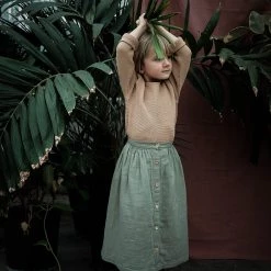 Poudre Organic Organic Cotton Long Button Skirt - Oil Green Dresses & Skirts